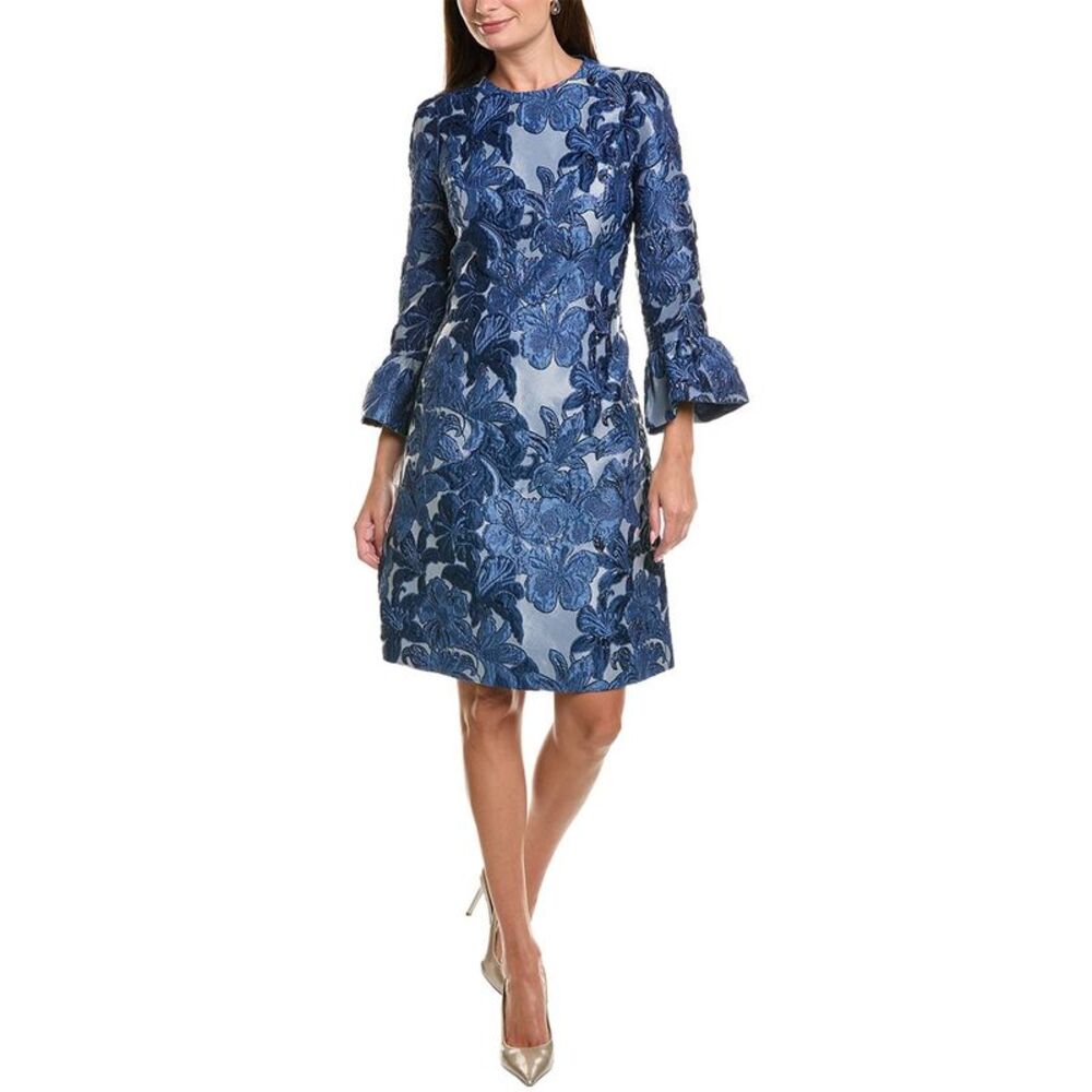 Teri Jon By Rickie Freeman Womens Jacquard Floral 3/4-Sleeve Flounce Cuff
